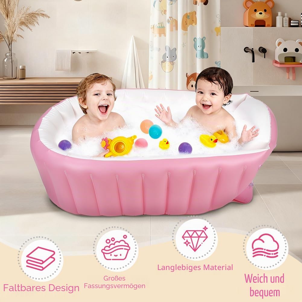 AUYAO Aufblasbare Badewanne für Kinder Tragbare Säuglings Badewanne Baby mit Luftpumpe Reise Tragbare Reise Babybadewanne für Dusche Kinder Große Kleinkindbadewanne Rutschfeste Duschwanne Schwimmbad
