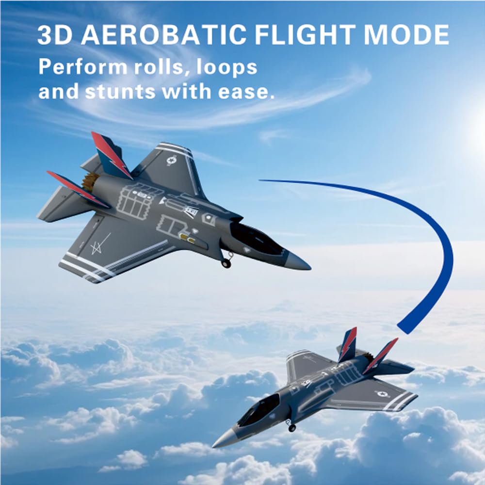 F35 RC Flugzeug für Erwachsene 3D6G Brushless 40mm EDF RC Jet | 2,4GHz 4 Kanäle RC Flugzeug mit Gyro Stabilisierung EPP Schaumstoff Stunt Segelflugzeug inklusive 2 Akkus und Ersatzteilen