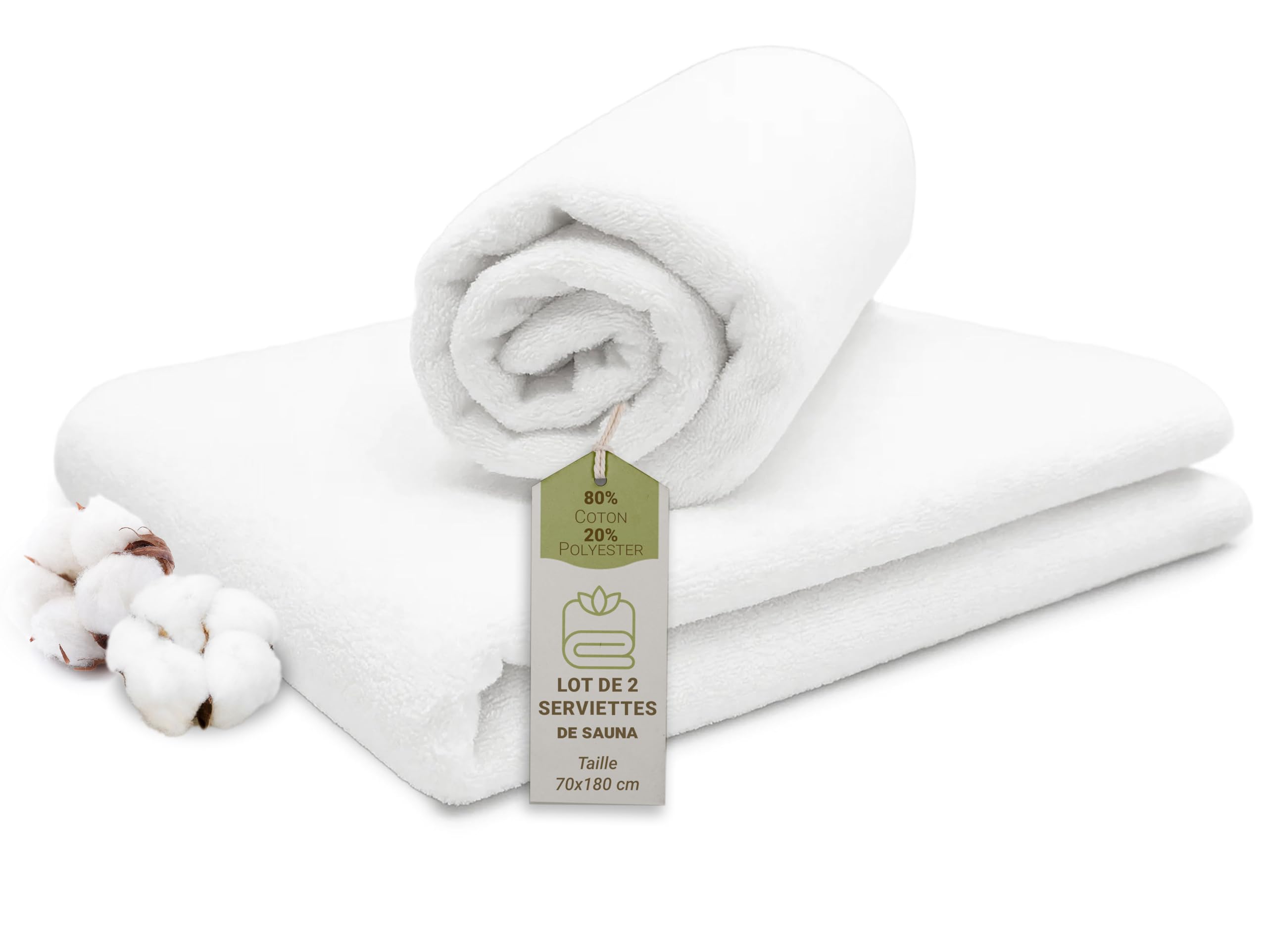 ZOLLNER Lot de 4 Serviettes de Sauna, mélange de Coton, 70x180 cm, Blanc