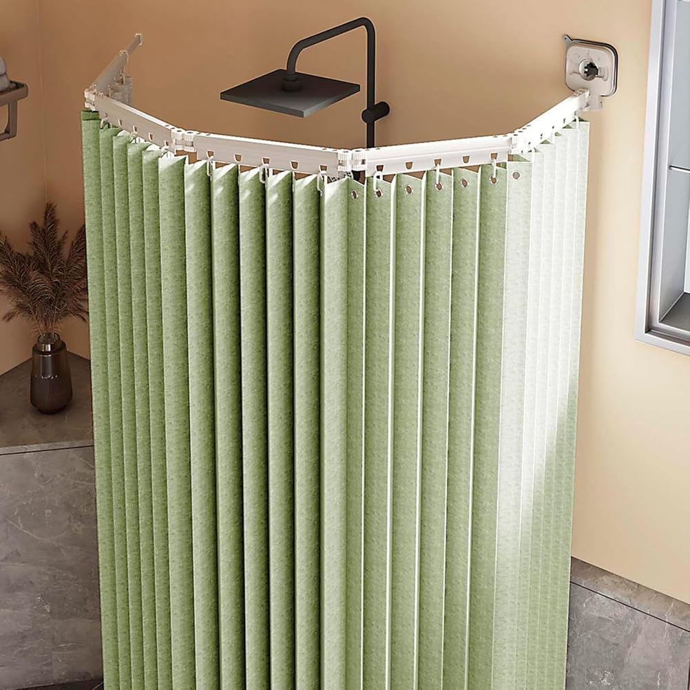 Tenda da doccia pieghevole senza trapano con forti ventose, regolabile a forma di L/U, lavabile, accessori da doccia per vasca da bagno, design a 2 pieghe verde