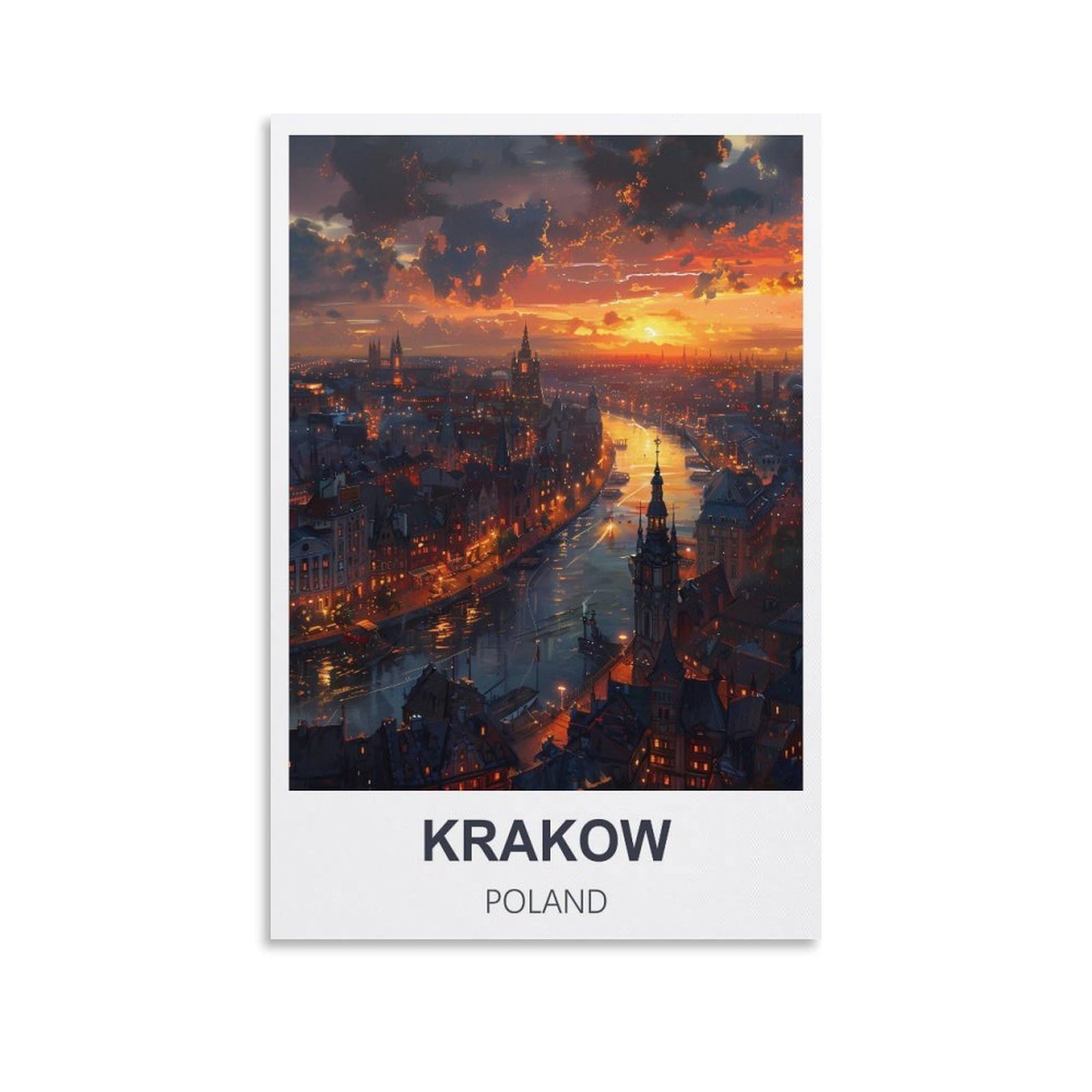 Fjiwecwsq Unframe-Style Krakow Poland Vintage Travel Poster 08X12inch(20X30cm) Canvas Wall Art Painting Prints