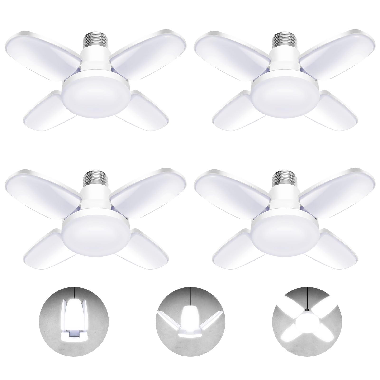 4Pack LED Garage Light Bulb Mini 50W LED Garage Ceiling Lights 4 1 Adjustable Panels 5000Lumen Garage LED