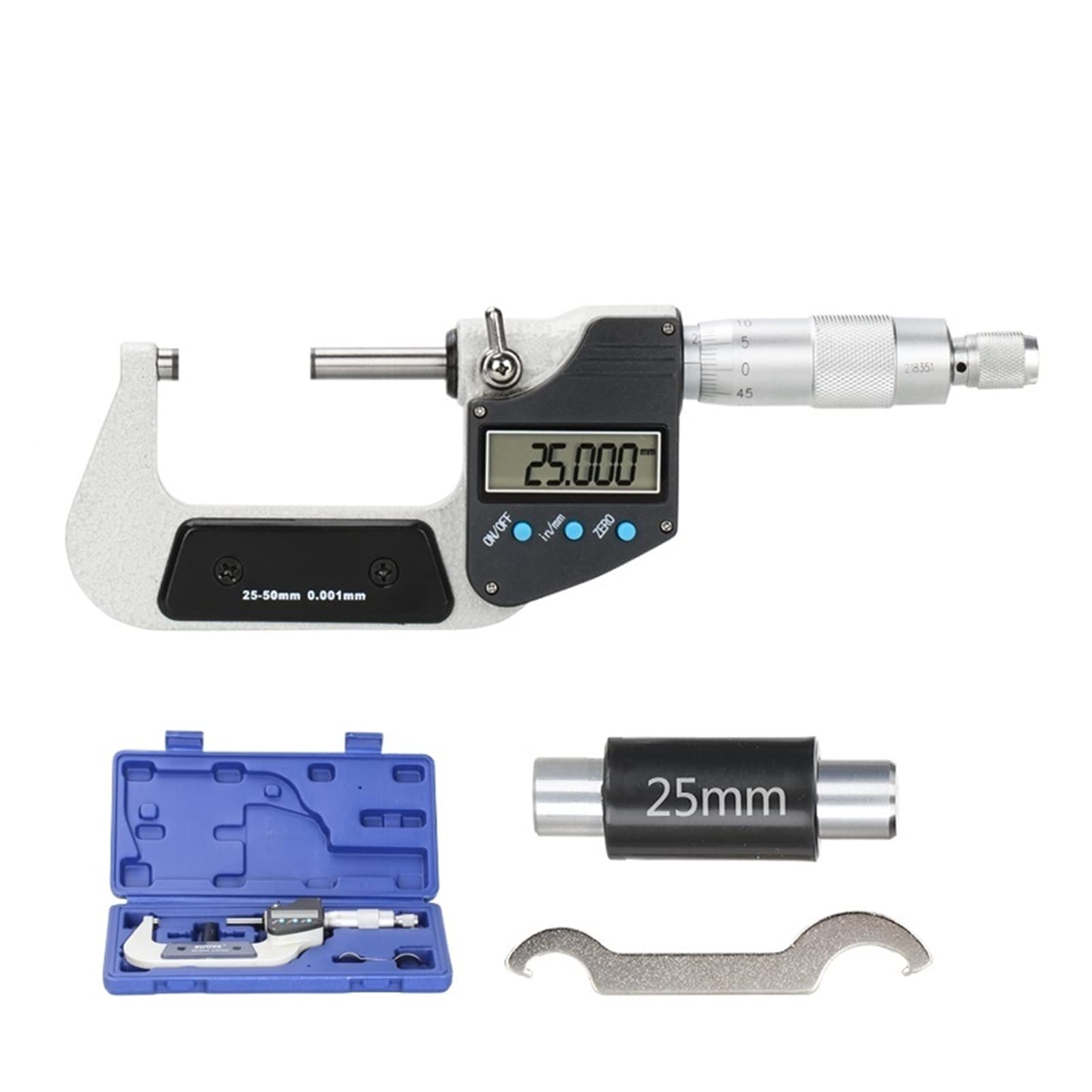 Calibrador digital de micrómetro 0.001mm 0-25/50/75 100mm Micrómetro exterior electrónico con LCD Herramientas medición calibre pantalla,Alta precisión(25-50mm)