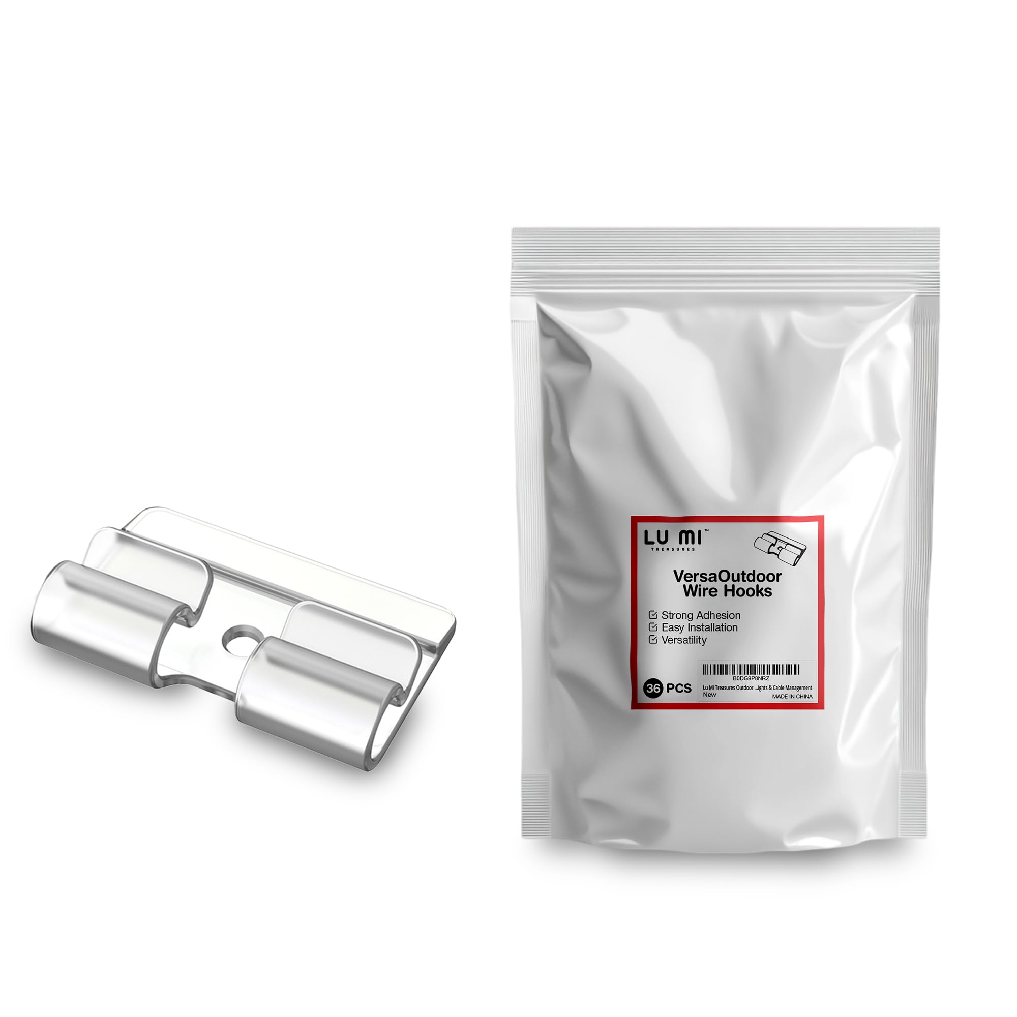 Lu Mi Treasures Outdoor Wire Hooks - 36PCS Heavy Duty Adhesive Cable Clips for Christmas Lighting, Patio Lights Clips with Waterproof and UV-Resistant for Hanging Lights & Cable Management