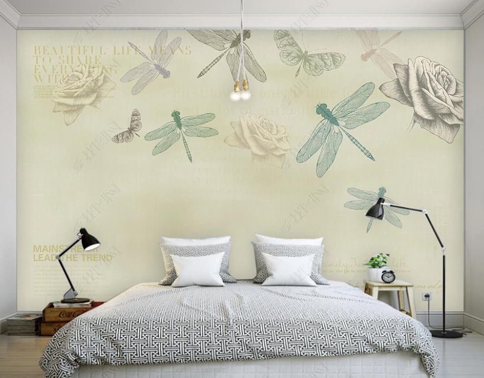 Papier peint intissé libellule rose rétro poster géant mural salon 150x105 cm