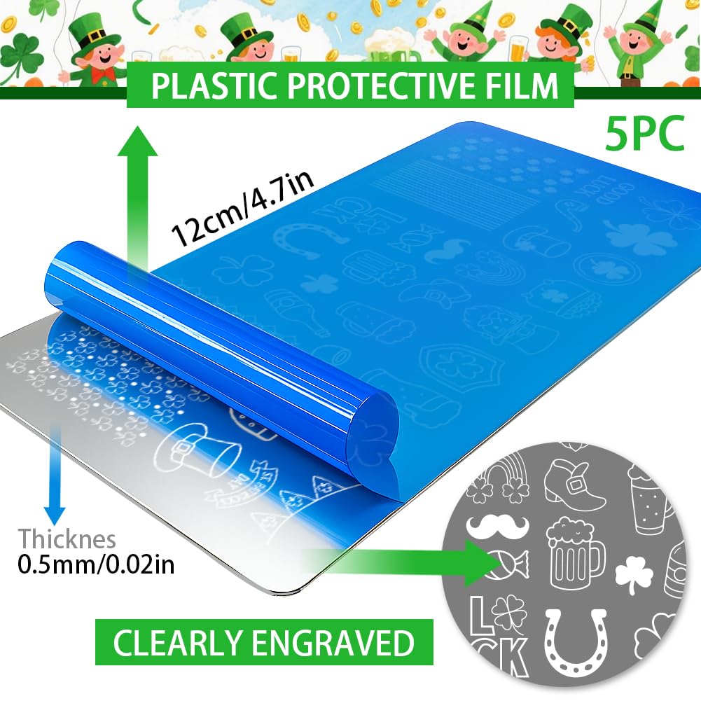 PH PandaHall 5 piastre per stamping per unghie di San Patrizio Lucky Shamrock Nails modelli artistici arcobaleno gnomo unghie immagine timbro trifoglio cappello unghie stencil arte per stampa fai da