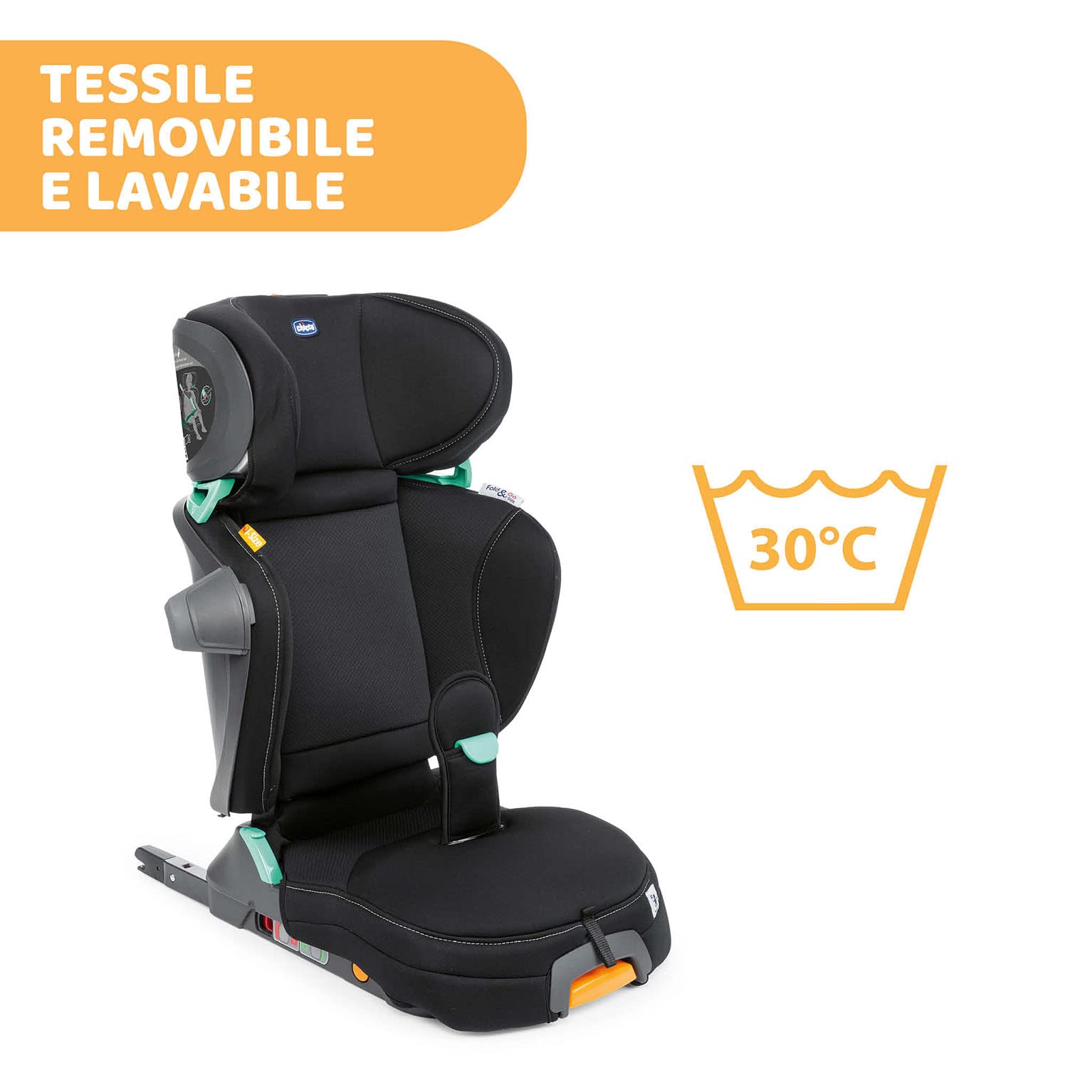 Chicco Fold&Go I-Size Seggiolino Auto 15-36 kg con Connettori Rigidi ISOFIX, Bambini 3-12 Anni, Reclinabile e Pieghevole, Protezione Laterale, Altezza e Larghezza Regolabili, Nero