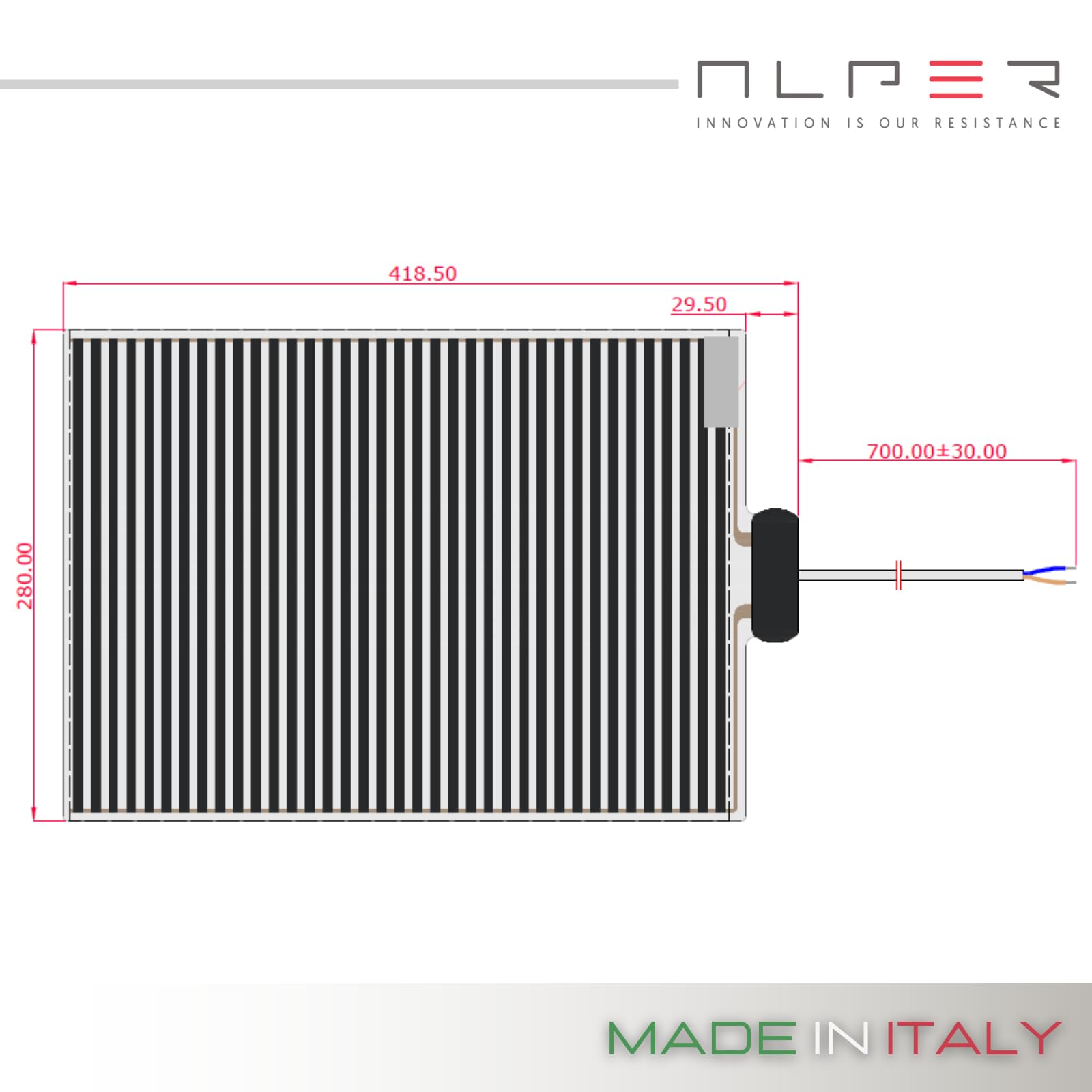 ALPER Made in Italy StopVapor Pellicola Riscaldante Anticondensa Specchio doccia Antiappannamento 42x28cm Riscaldamento Specchio Adesiva 230V 24W