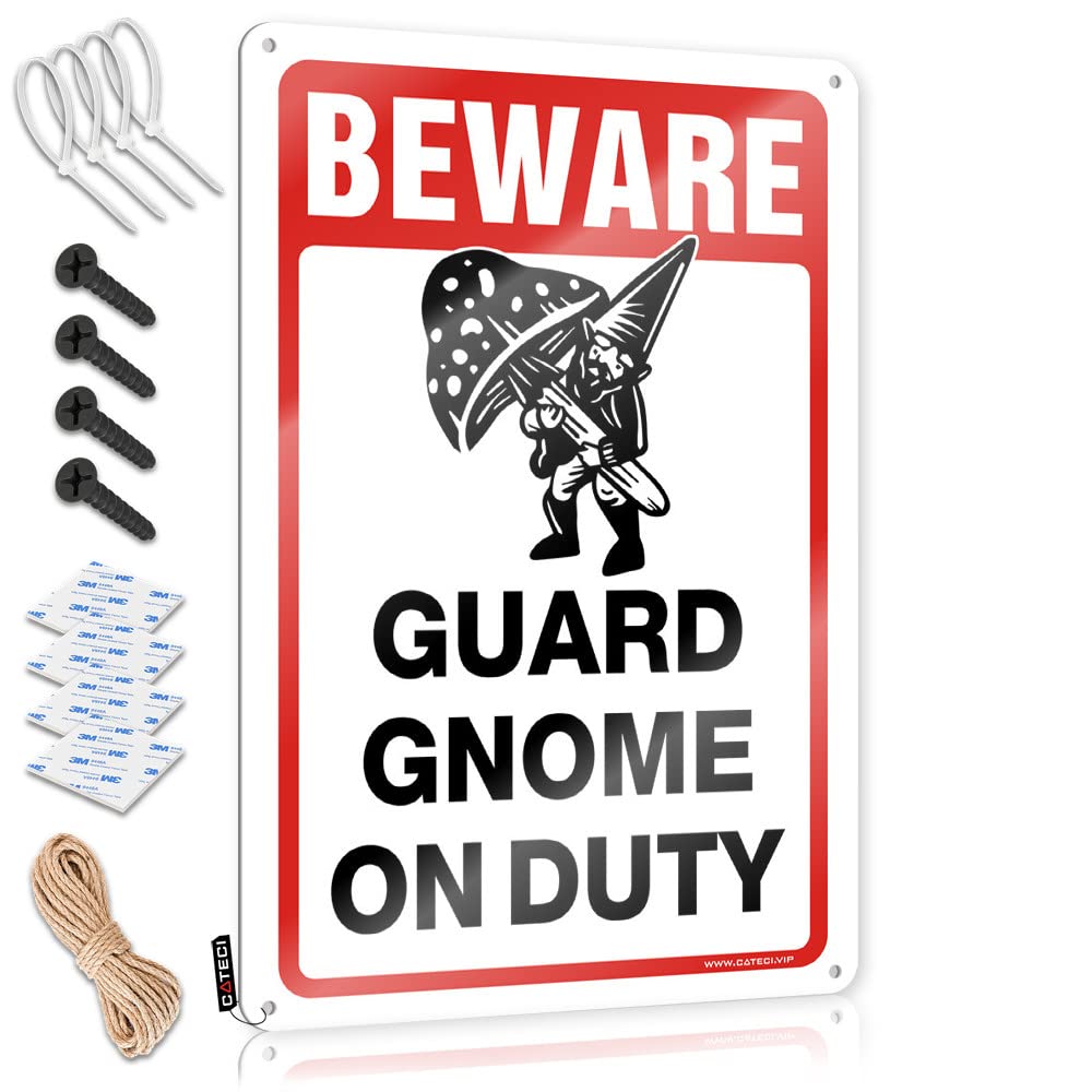 Hot Beer Tin Sign Beware! Guard Gnome On Duty Tin Sign Man Cave Sign Decor Vintage Metal Signs Funny(30X40CM)