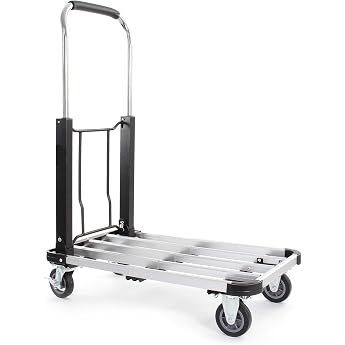 XPOtool Platform Trolley up to 150 kg 715 x 415 mm Folding Transport Trolley with Solid Rubber Tyres Extendable Brake and Loading Area Transport Trolley
