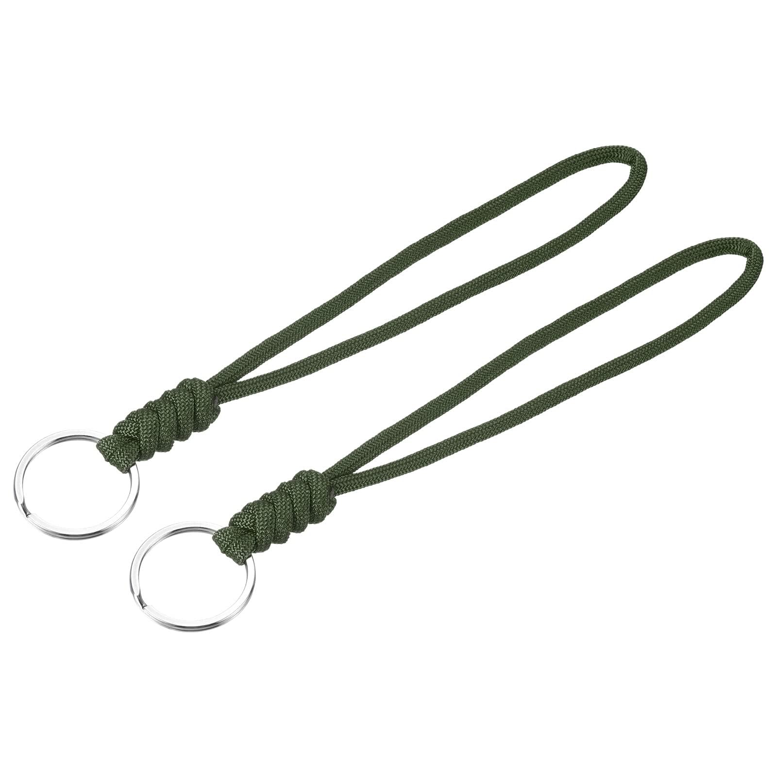TOP-VIGOR 3Pcs Paracord Lanyard with Keyrings, 8 Inch Necklace Keychain Badge Cord Wrist Metal Hooks Straps for Keys Whistle ID Card Badge Holder, Green