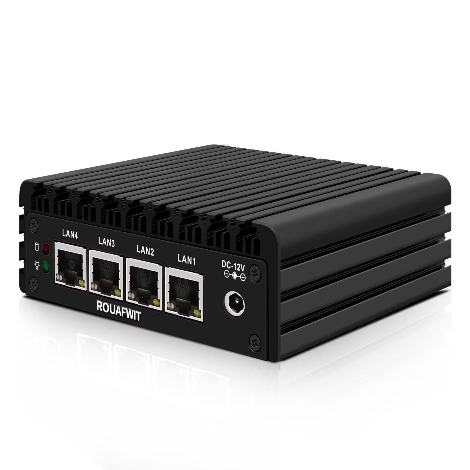 Micro Firewall Appliance, Fanless Mini PC J3710 4C/4T, 4x 2.5 GbE i225-V LAN,AES-NI,DDR3 8GB SSD 128GB Router Netzwerk Security USB3.0/HD/DP/Console RJ45 Port/Wi-Fi, Dual Display - 2
