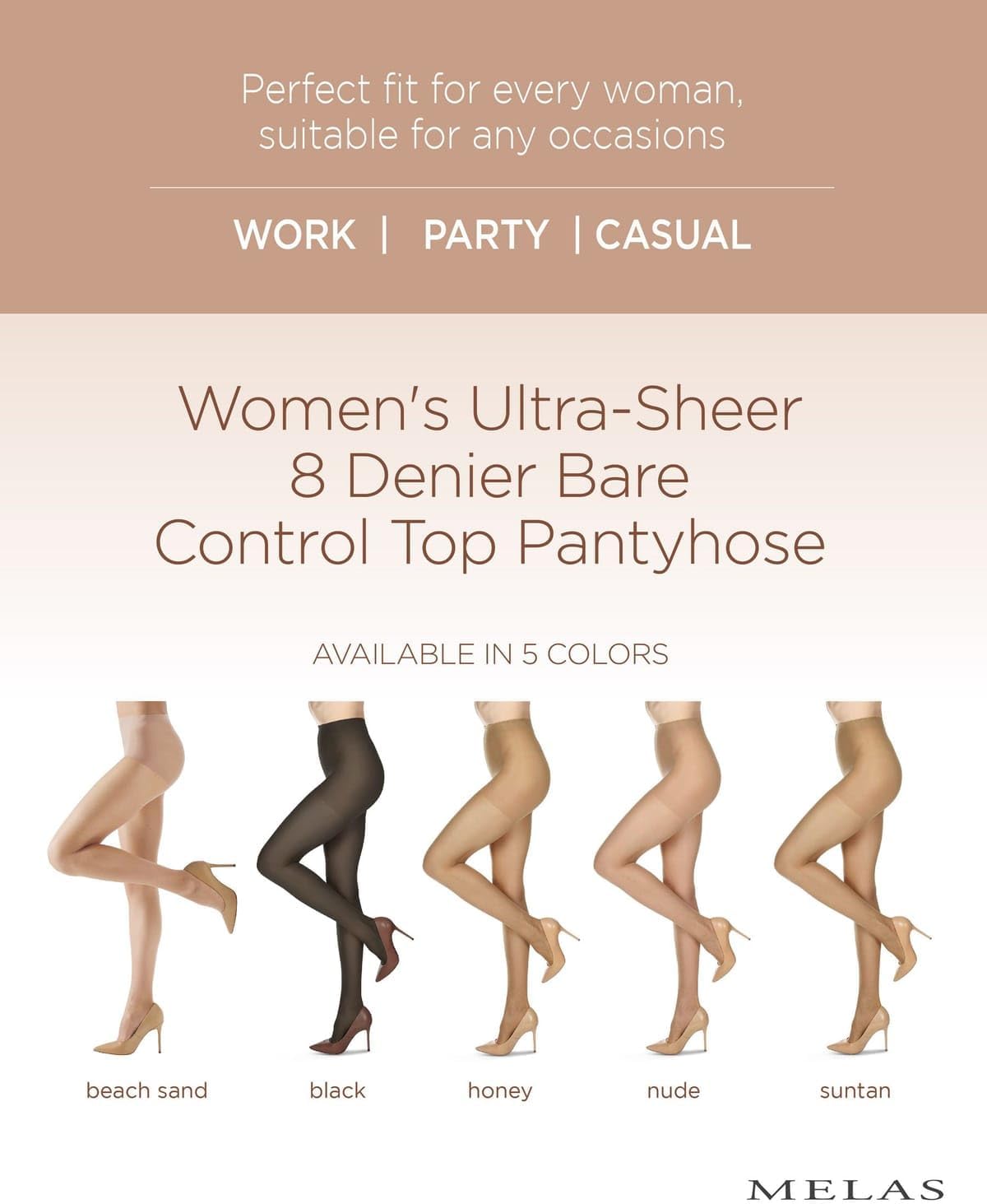 Women's Ultra-Sheer 8 Denier Bare Control Top Pantyhose - Image 2