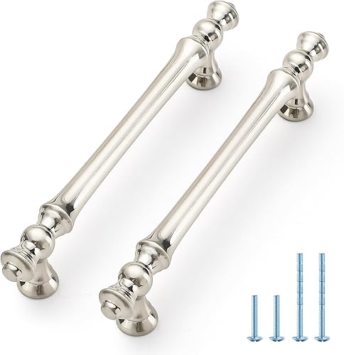 JOY DECOR Paquete de 10 manijas de gabinete de cocina de níquel satinado cepillado de 5 pulgadas, tiradores de gabinete de cocina de zinc,