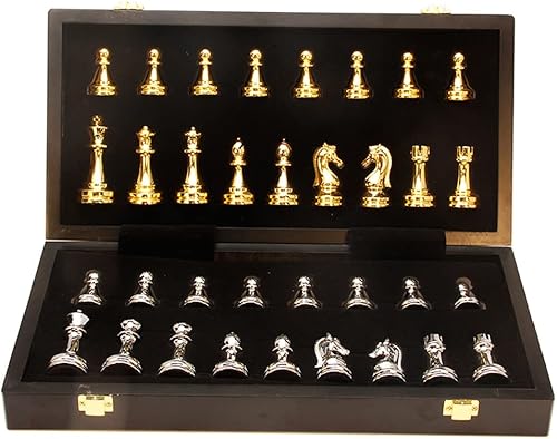 Miniatura 4 de Juego de ajedrez grande de metal, juego de ajedrez de viaje para adultos, juego de mesa con piezas de aleación y tablero de ajedrez de madera