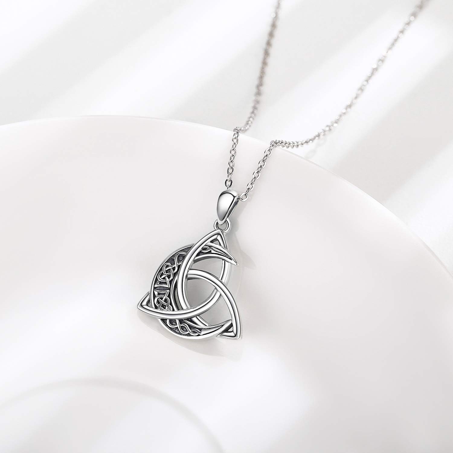 Midir&Etain Keltische Kette 925 Sterling Silber Keltische Mond Anhänger Halskette Keltischer Knoten Schmuck Geschenke für Damen Frauen Mädchen Männer