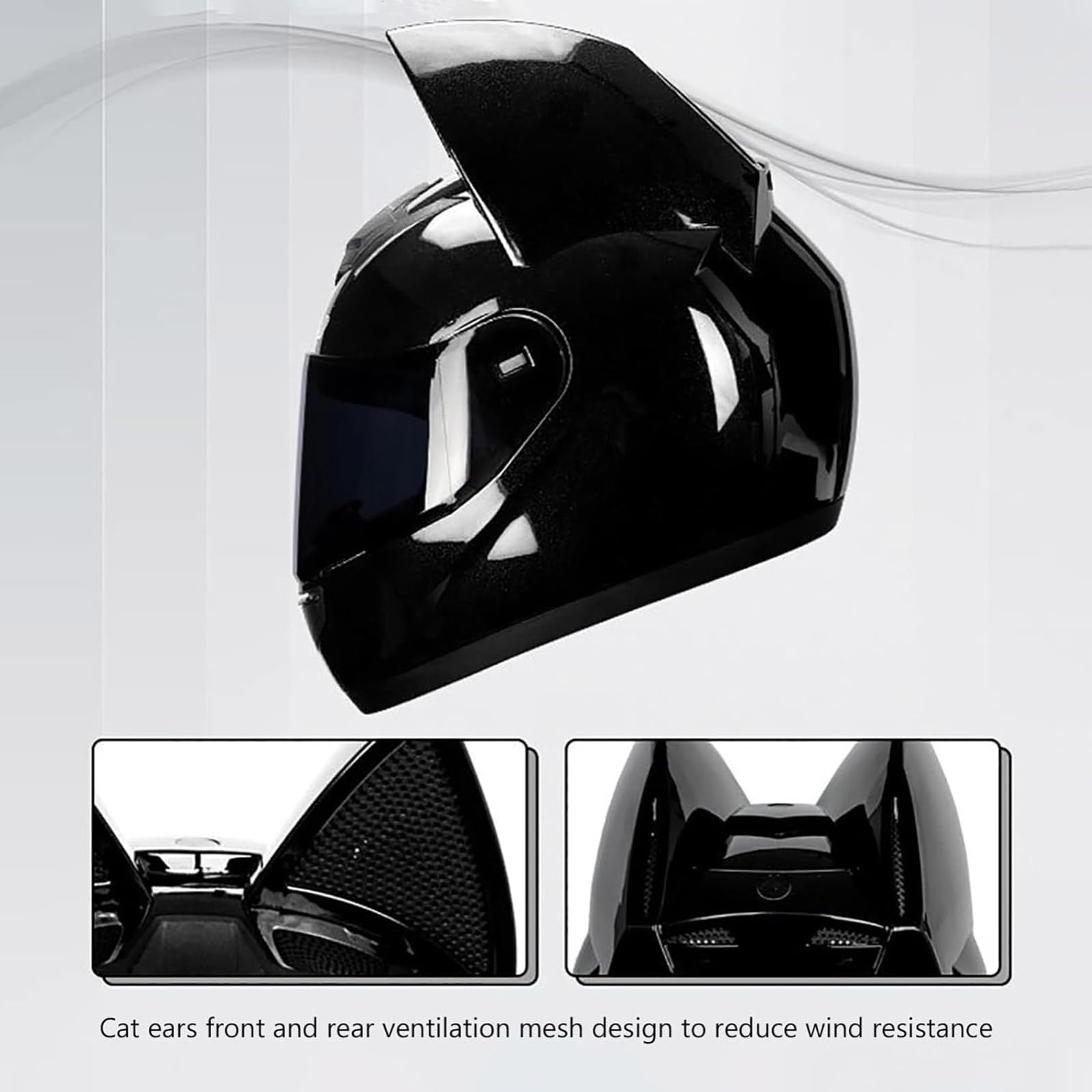 Casco Moto Integrale Uomo Dot/ECE Omologato Casco Donna Adulto Visiera Orecchie di Gatto Casco Motocross Casco Moto Scooter Helmets