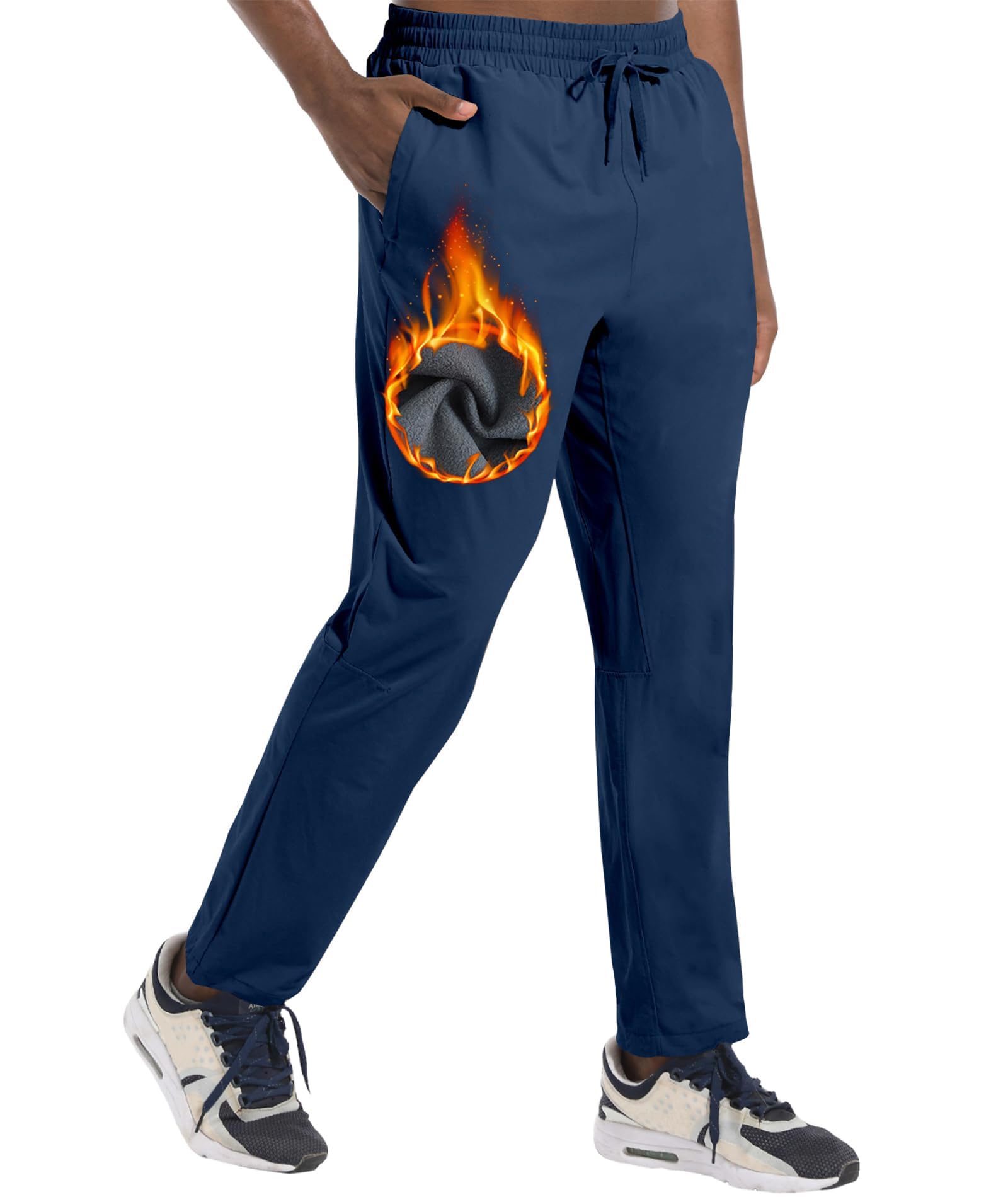 Boyzn Herren Winter Fleece Skihose mit Reißverschlusstaschen Warme Sweatpants Sonnenschutzhose Navy-L
