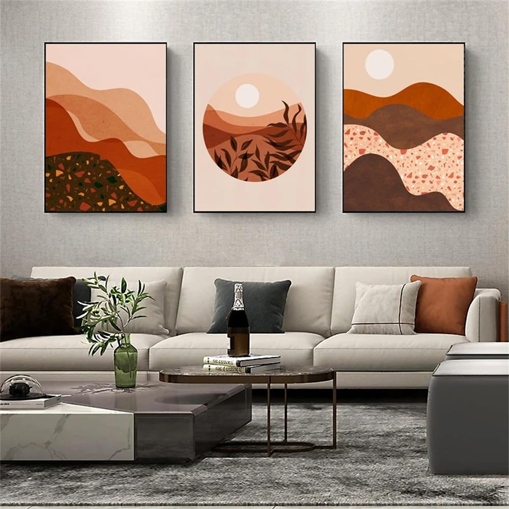 WUHBCZ Wall Posters-Nordic Line Mountain Wall Art Abstract Boho Canvas Painting Sun Moon Posters and Prints Wall Picture for Living Kitchen Office Room Decor-40 * 60cm/3PCS (No Frame)
