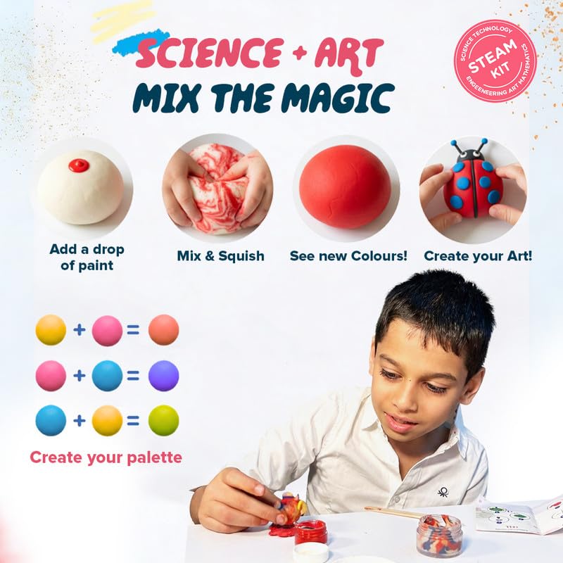 Image of dabble mini's Magic Dough Lab - Colour Mixing Playdough Kit | Gluten Free| Taste-Safe | 100% Natural Art & Science Activity Set Creative Skill | 10+ Guided Creation | Birthday Gift for Kids 3+ Years