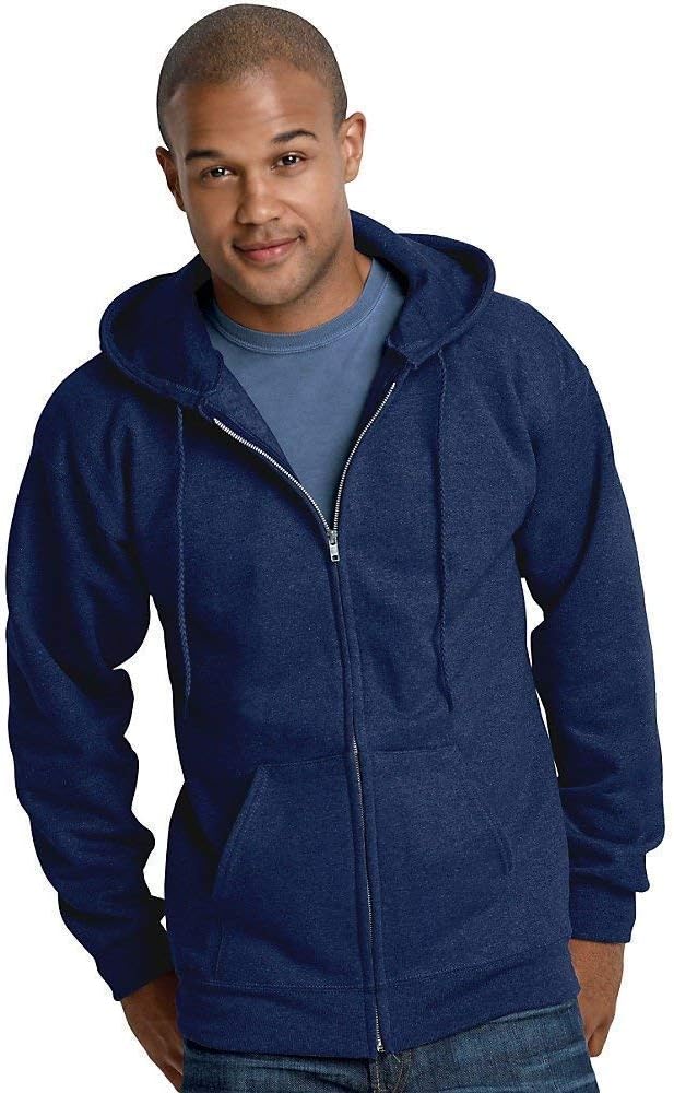 Hanes Ultimate Cotton Full-Zip Fleece Hood 10 Oz Sweatshirt, Navy, L