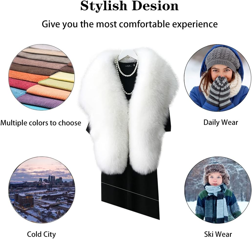 DAISHA Unisex Winter Long Scarf Neck Warmer Shawl,Cold Weather Thick Warm Fox Fur Scarves,Noble Christmas New Year Gift.