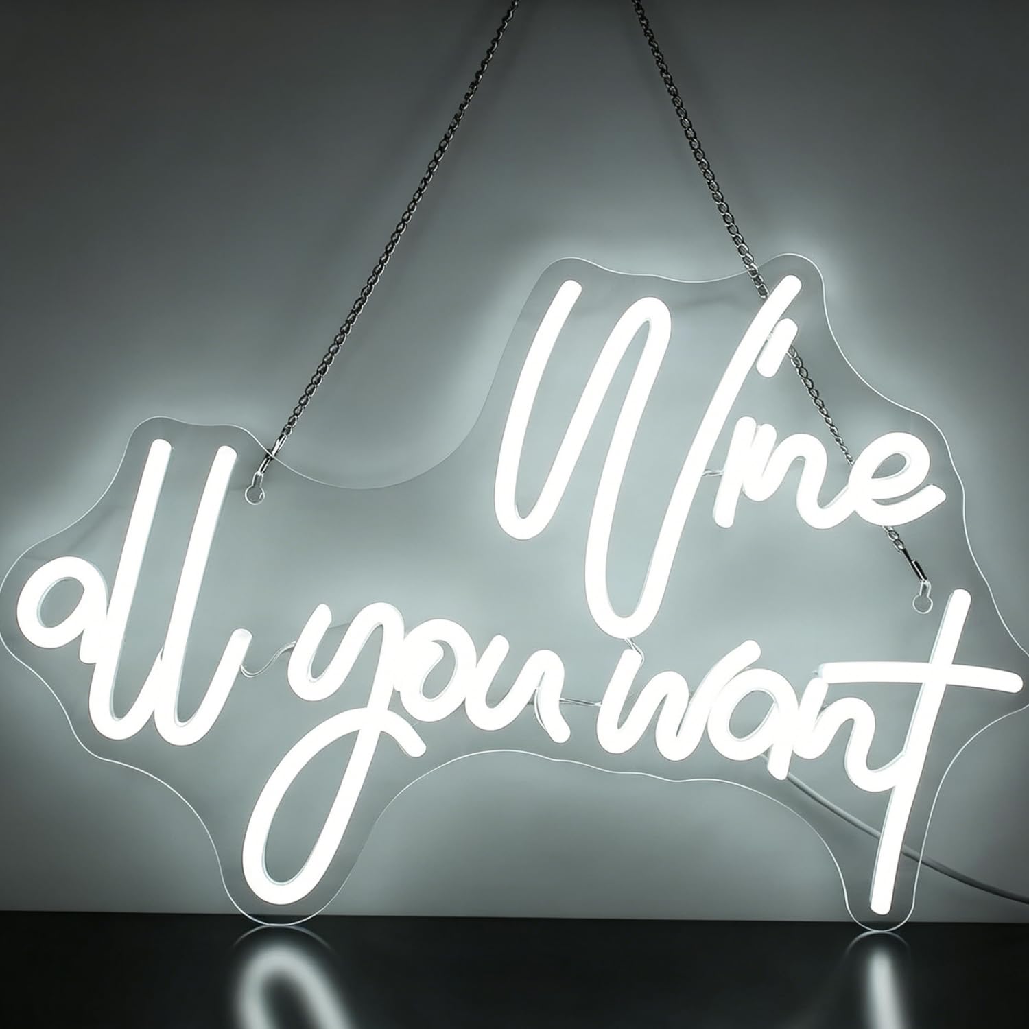 Wine All You Want Neon Sign White Dimmable Led Bar Sign for Business Bar Neon Signs Accessories Light Up with USB Power for Pub, Club, Hotel, Cafe, Men, Cave Home, Christmas, Party 16.14”x10.62”