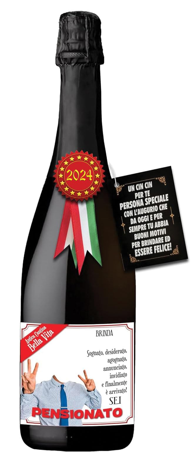 Bottiglia di Vino Prosecco Millesimato personalizzato con foto e nome per la festa di pensionamento del vostr amico
