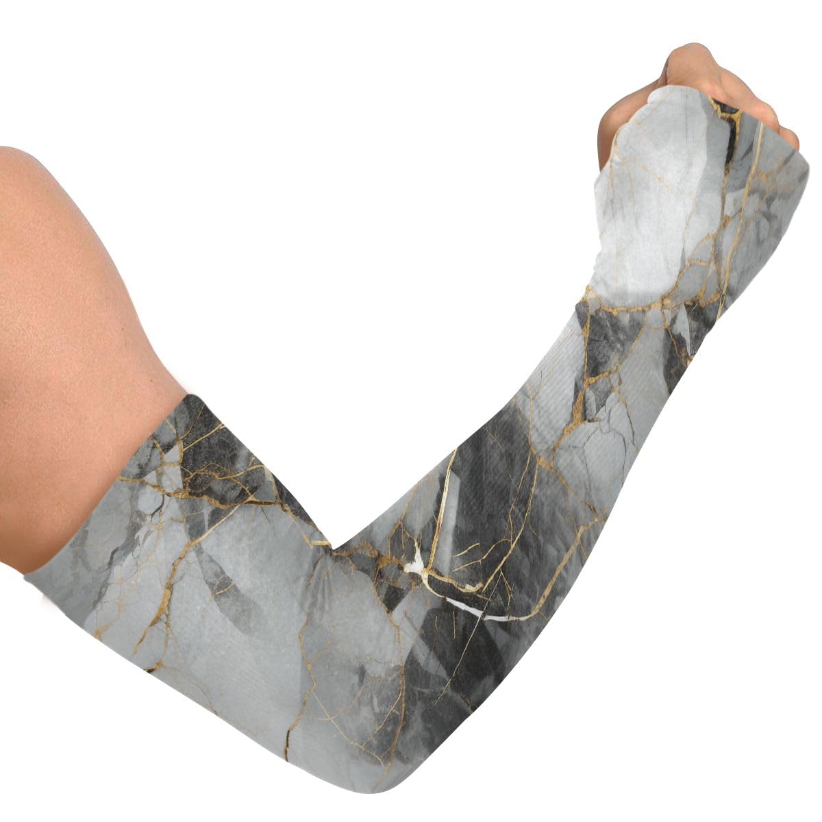 Cooling Arm Sleeves for Men Women UV Sun Protection Arm Covers Marble Gray Compression Sleeves Sports Football Golf Cycling