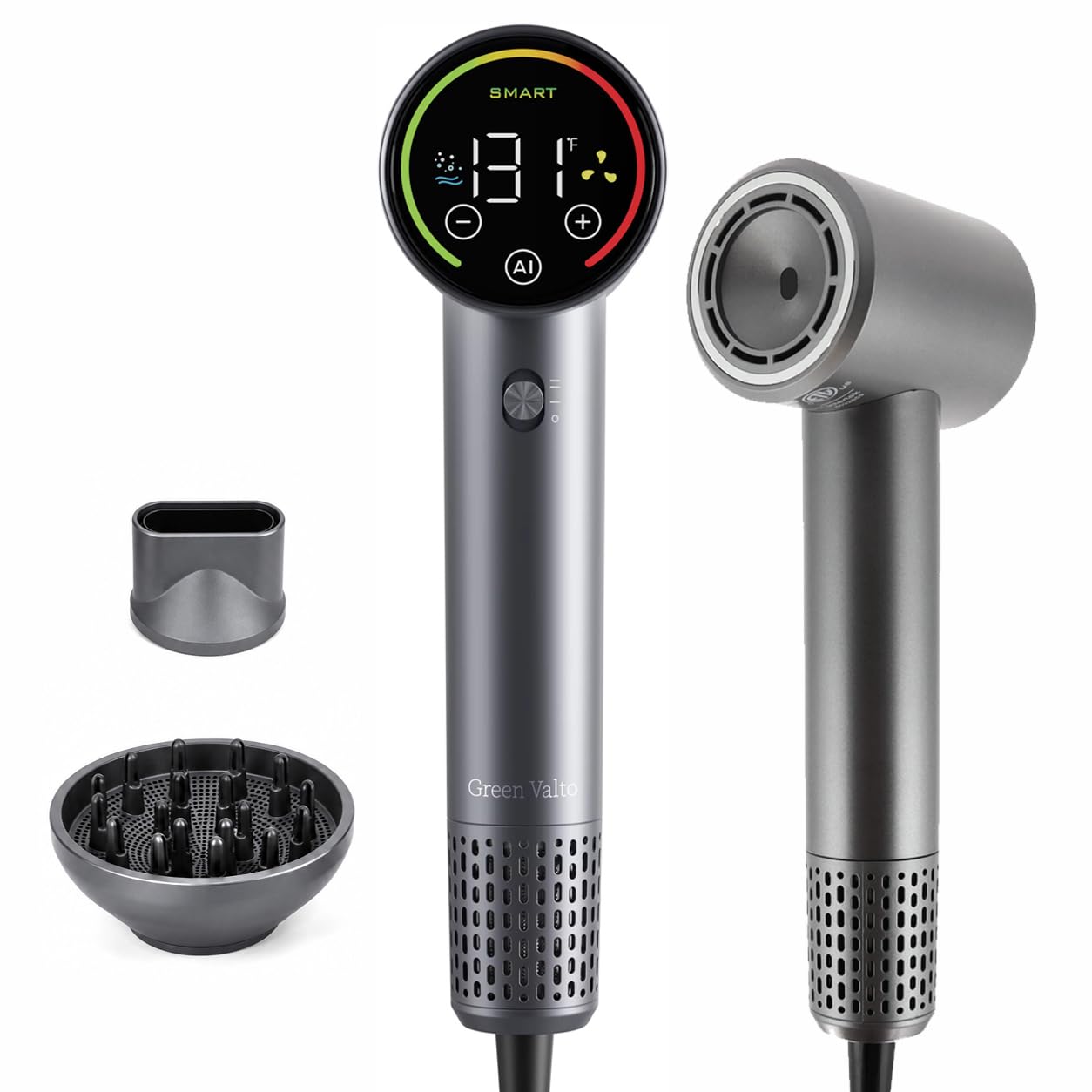 Blow Dryer with Diffuser, High-Speed Plasma Ionic Hair Dryer Gray