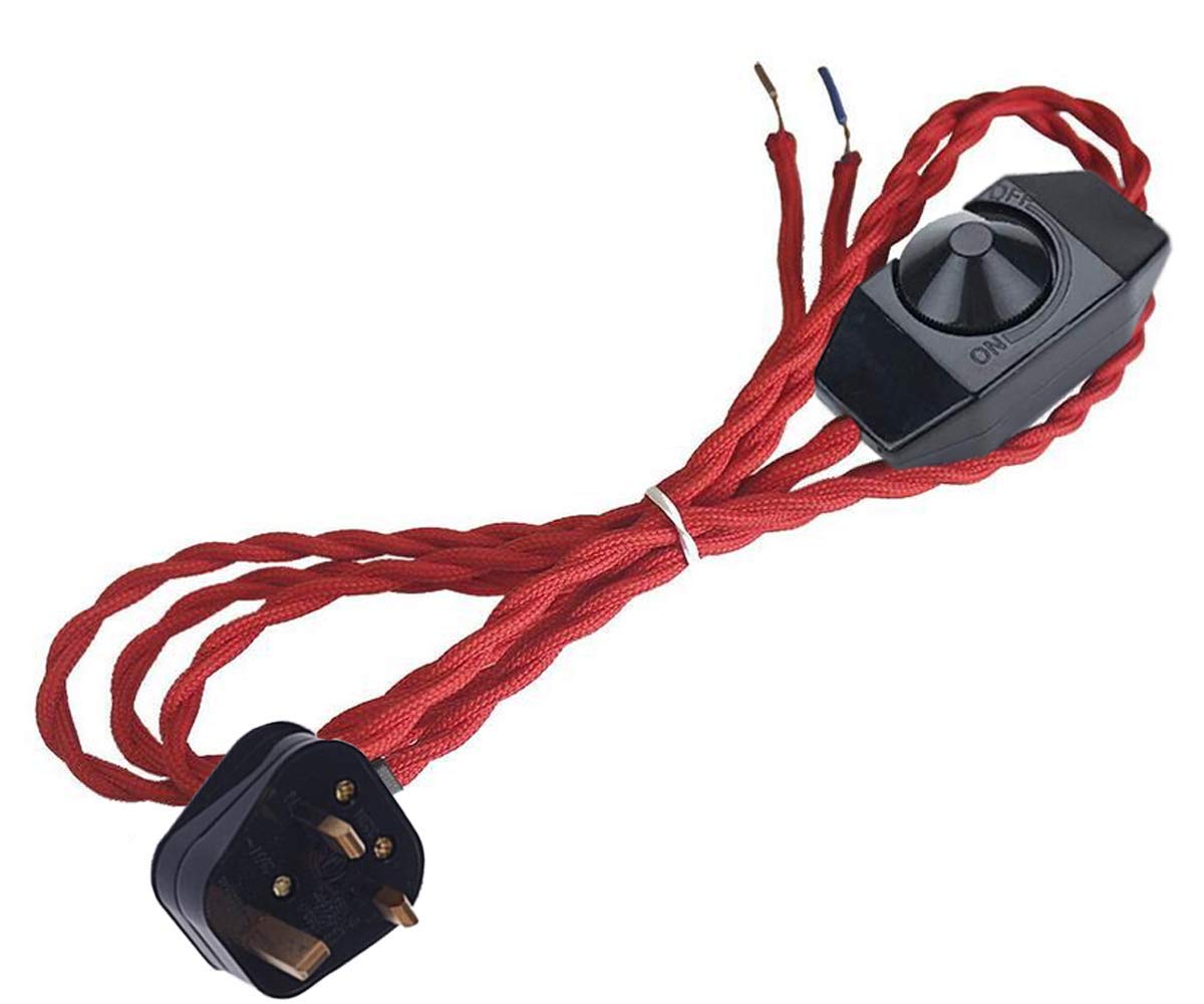 FSLiving 2.5 Meters 2 Core Red Cable Vintage Antique Braided Twisted Fabric Lighting Cable Woven Silk Flexible Wire Cord Light for table lamps wall sconces DIY Project