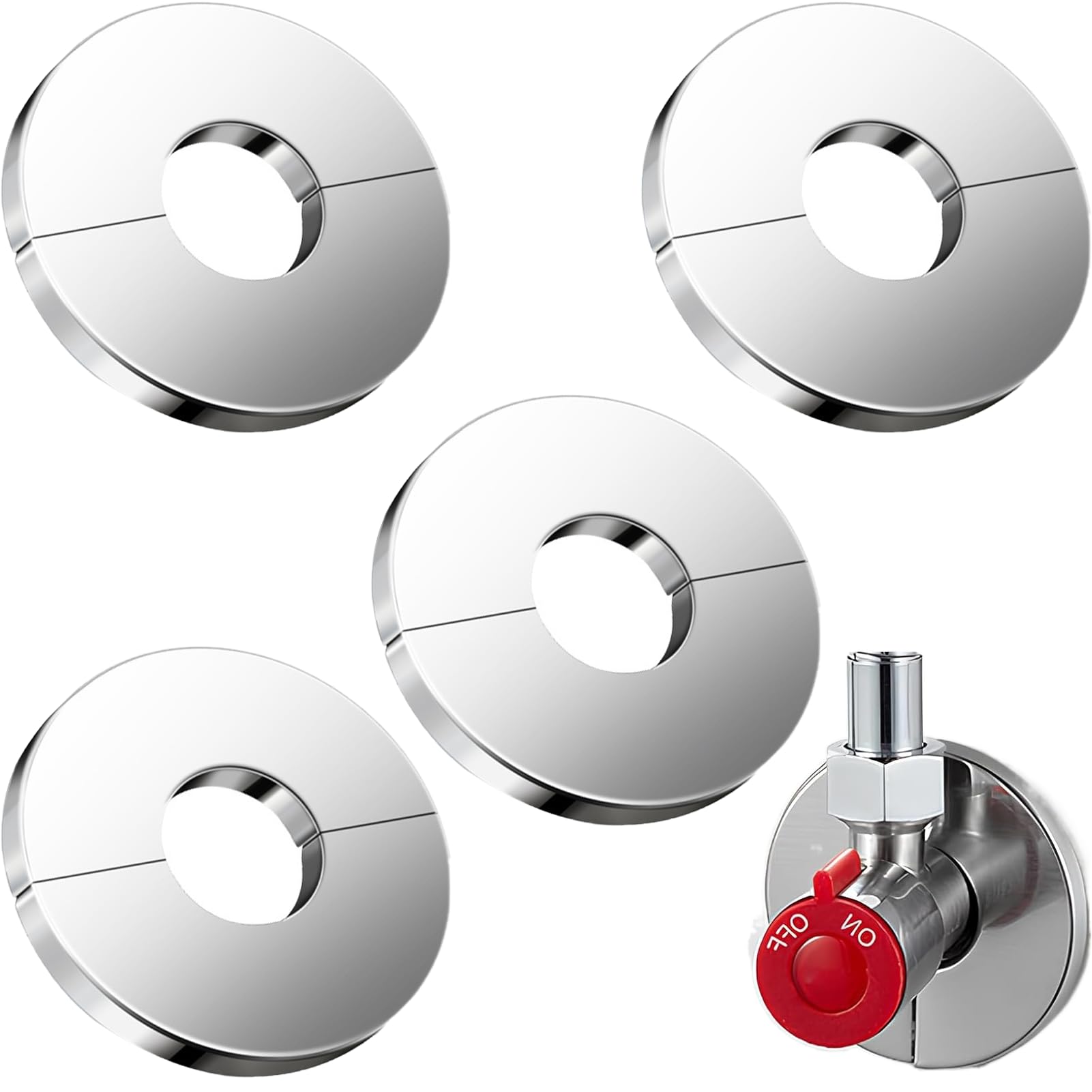 4 tubi di riscaldamento rosette, Ø 22 mm, rubinetti rosetti, tubi di copertura per tubi in acciaio inox, copertura per tubi divisa