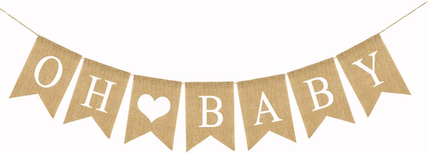 OH Baby Burlap Banner OH BOY Flag OH Girl for Baby Shower Party Decorations BB04 (OH Baby with Heart)
