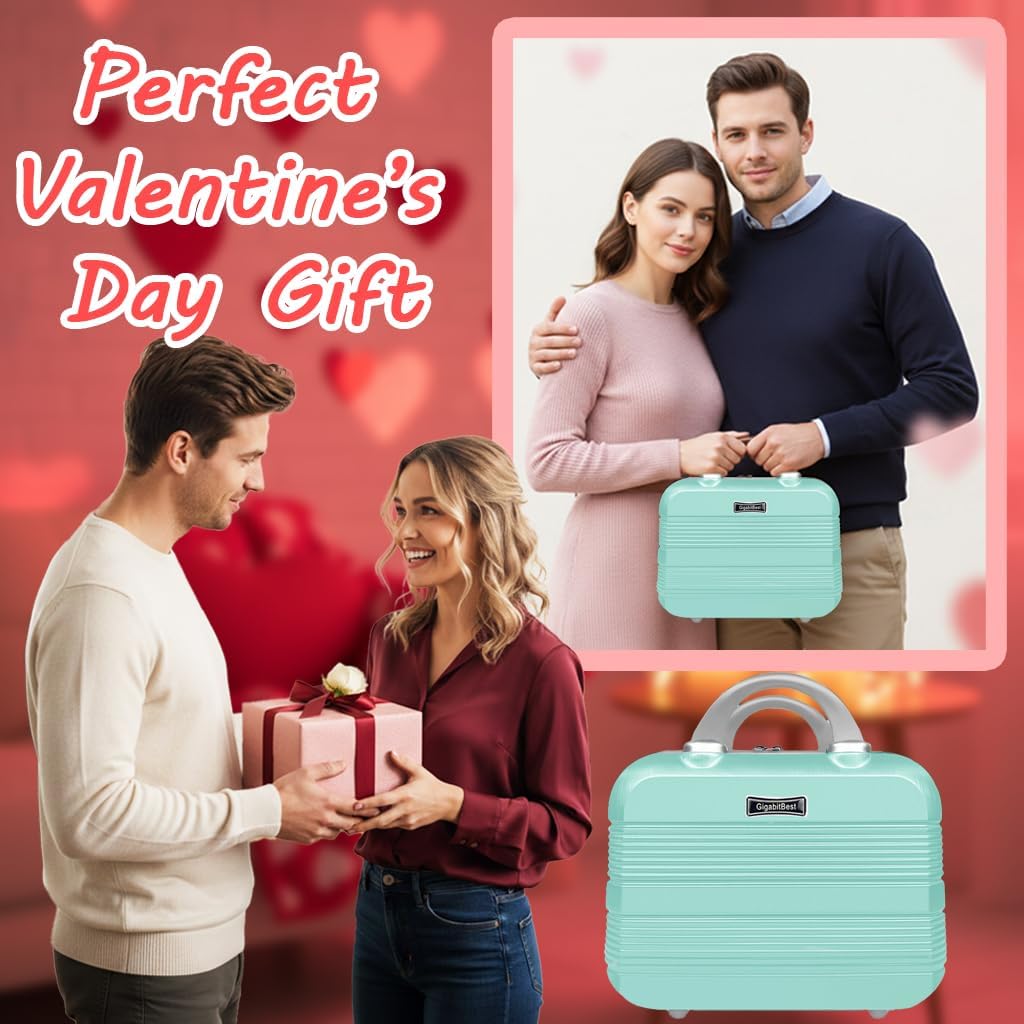 14" Portable Hard Shell Makeup Travel Case - Stylish PC+ABS Cosmetic Organizer for Women - Scratch-Resistant, Elastic Strap, Mini Suitcase - Perfect for Romantic Gifts（Opal Green） - Image 2