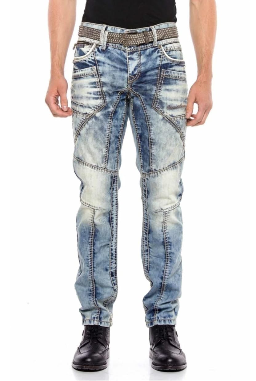 Cipo & Baxx Men's Jeans with Contrast Stitching - Denim Trousers, Modern Look, Comfortable Casual and Everyday Jeans, Blue-CD535, 33 W/34 L