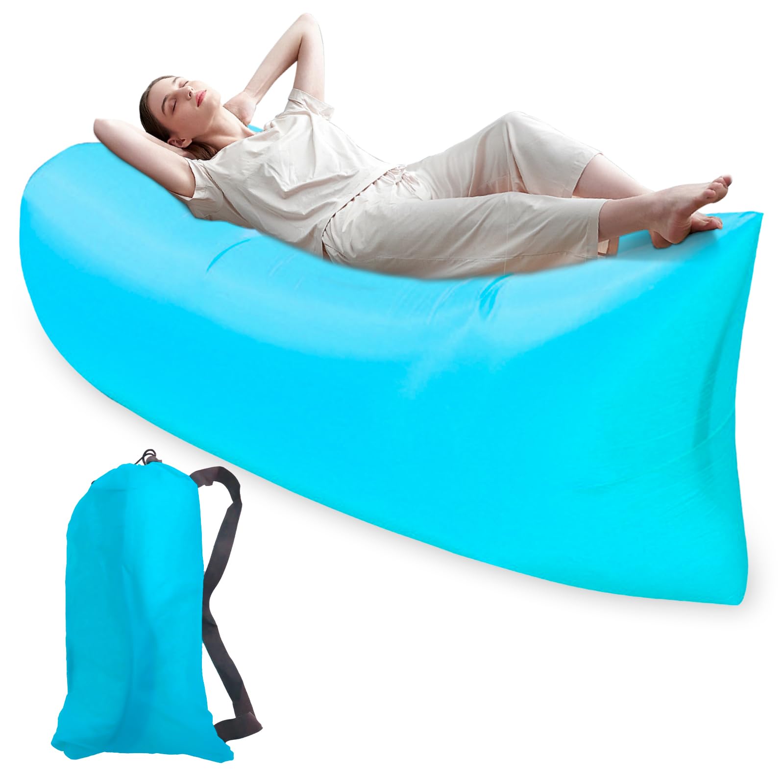 Canapé gonflable de plage, chaise longue gonflable, pliable, anti-fuite d'air, avec sac gonflable pour voyages, camping, festivals de musique 200 x 70 cm