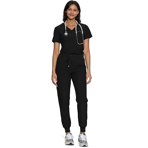 Scrubs for Women, Women's Medical Scrub Sets, V-Neck Scrubs Top & Cargo Pants with 12 Pockets