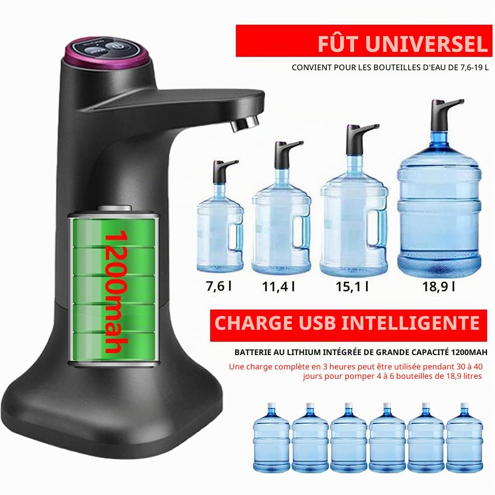 Distributeur d'eau électrique Double Usage Pompe à Bouteille Automatique USB Universelle Noir