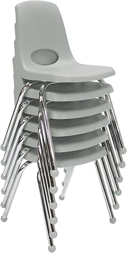 Miniatura 3 de FDP 16" Silla apilable escolar, silla de estudiante apilable con patas de acero cromado y ruedas; para aprendizaje en casa o en el aula - Gris claro