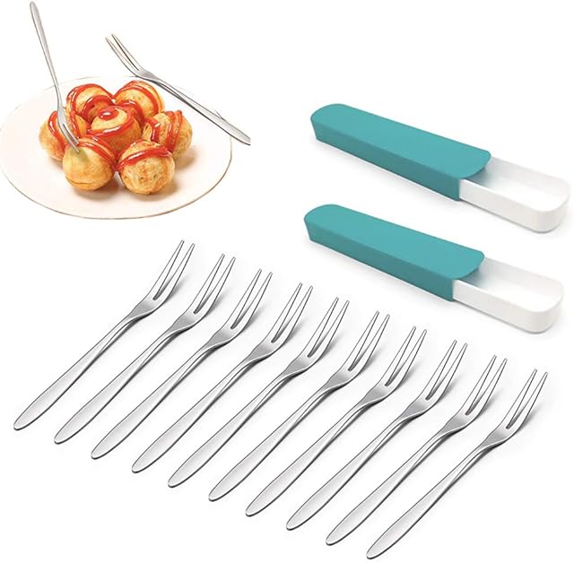 10 pieces of 304 stainless steel fruit fork, dessert fork, salad, appetizer, European dessert cake small fork, with storage box
