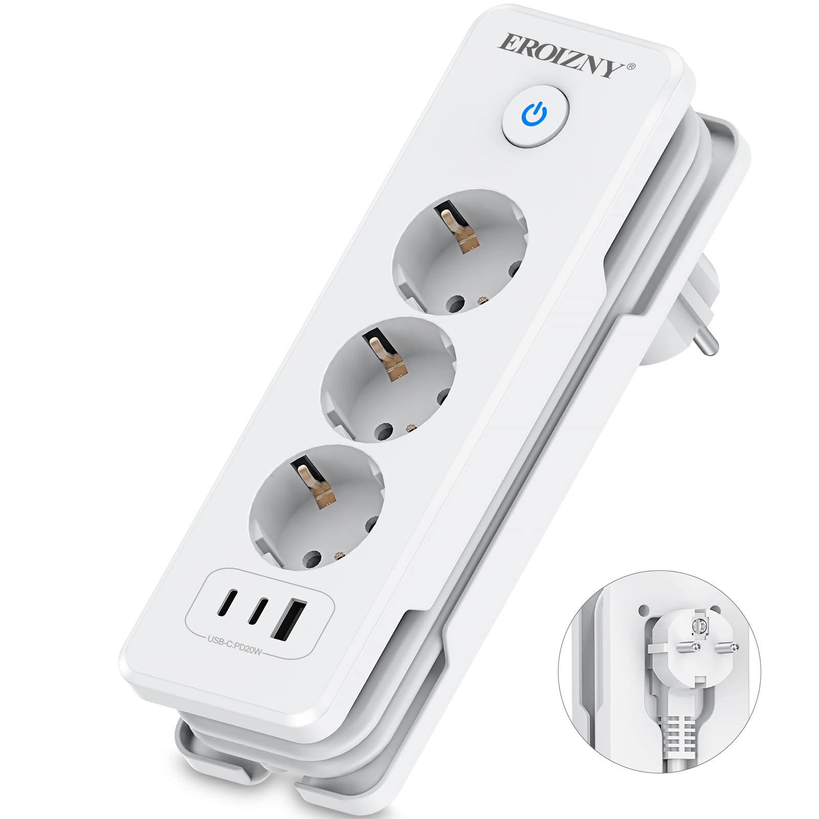 Steckdosenleiste 2 USB C(PD 20W) und 1 USB A, 3 Fach Mehrfachsteckdose