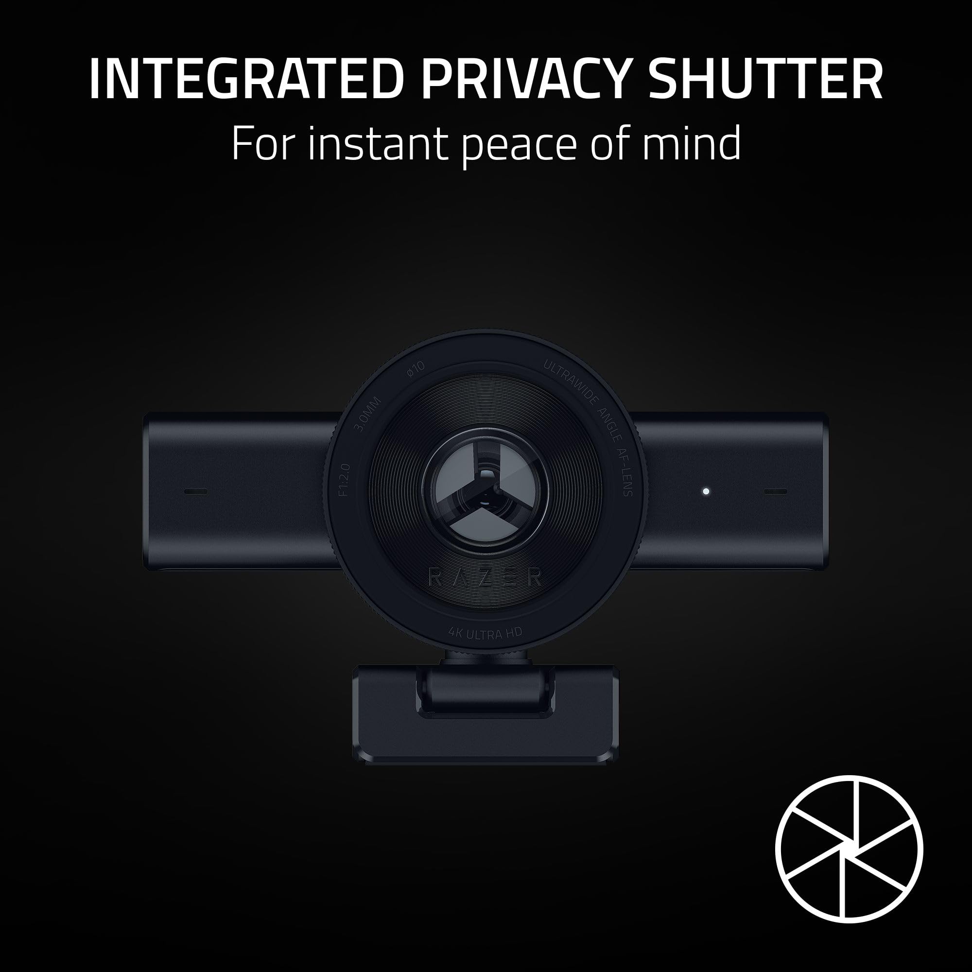 Razer Kiyo V2 - Webcam in streaming: 4K 30 fps, 1080p 60 fps – inquadratura automatica alimentato da IA – microfono integrato – obiettivo angolare ultra ampio – protezione della privacy – Funziona con