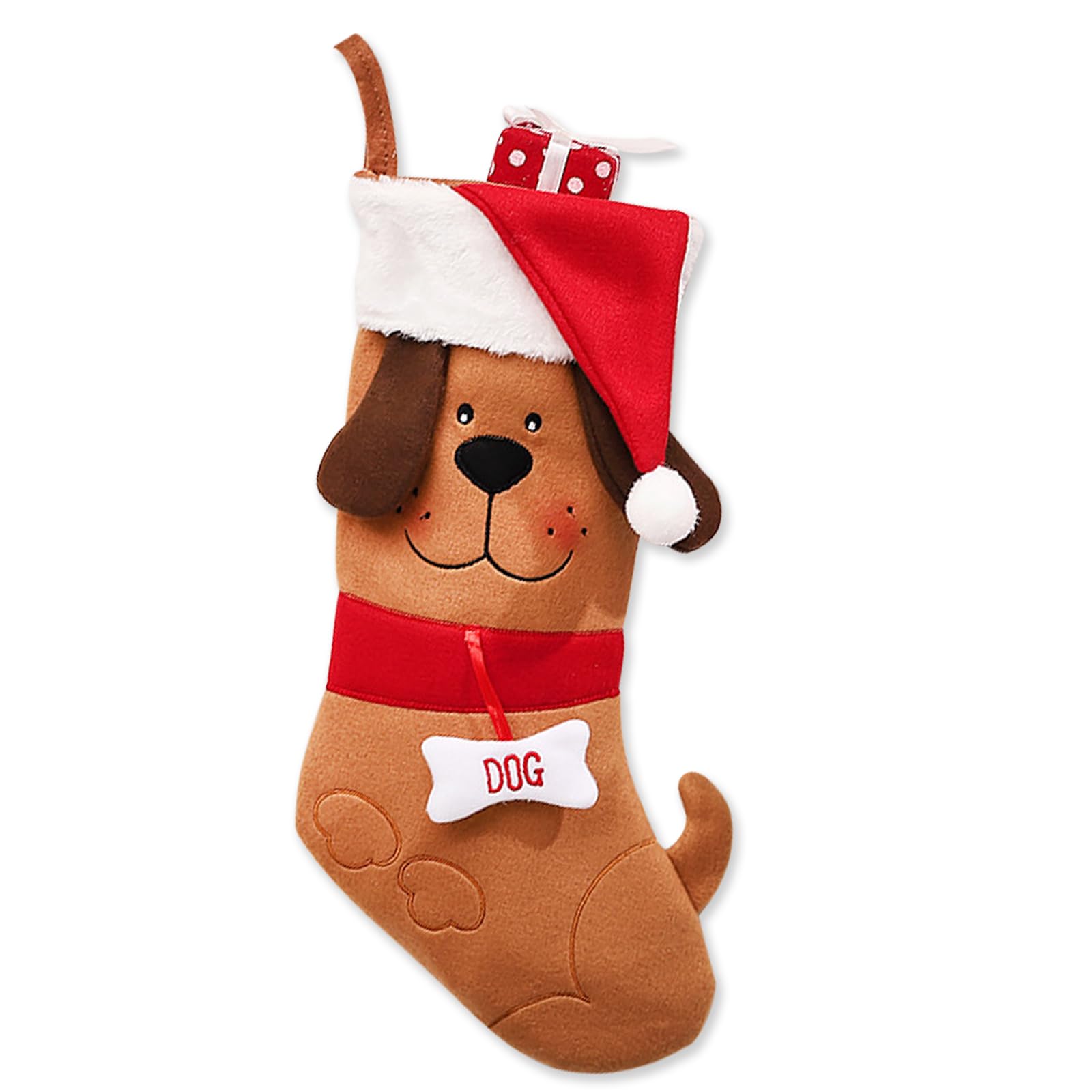 ALIBBON 17 Inches Dog Christmas Stockings Large Brown Dog with Christmas Hat Christmas Stockings Dog Pet Stockings Hanging Stockings for Fireplace Christmas Decor
