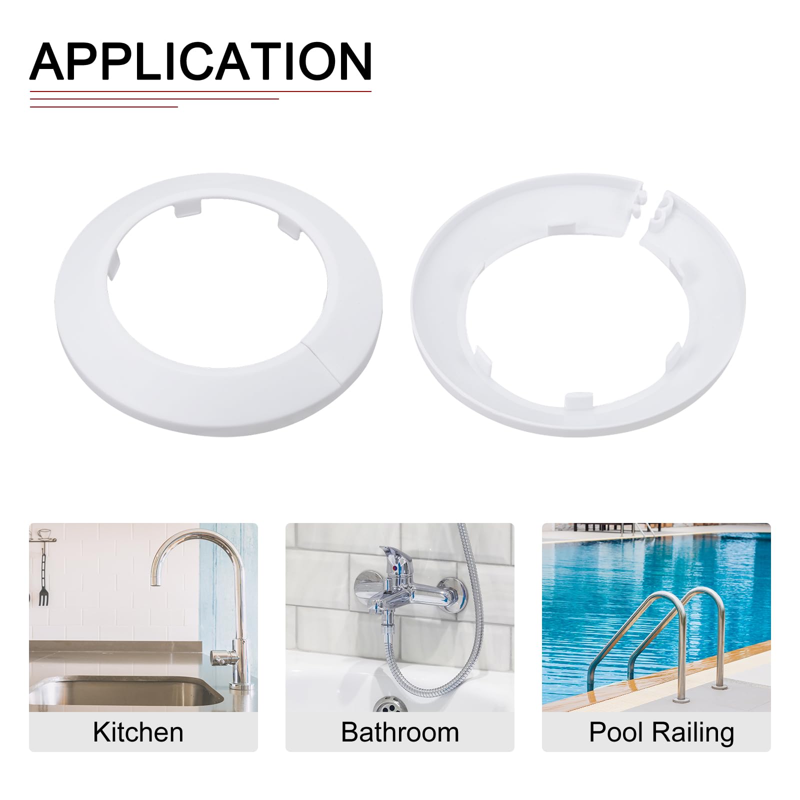 DTGN 115x13mm(DxT) Pipe Cover Decoration - 4Pack - Good for Bathroom Kitchen 75mm Dia Pipe - PP Plastic Escutcheon - White - Image 4