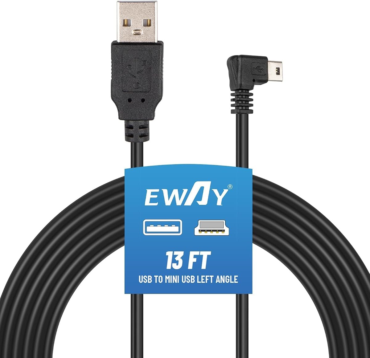 Mini USB Power Supply Cord Replacement for Garmin Nuvi Drive DriveSmart GPS Navigator Navigation, Mini-B 90 Degree Left Angle Vehicle Charging Cable Car Charger Adapter 13ft