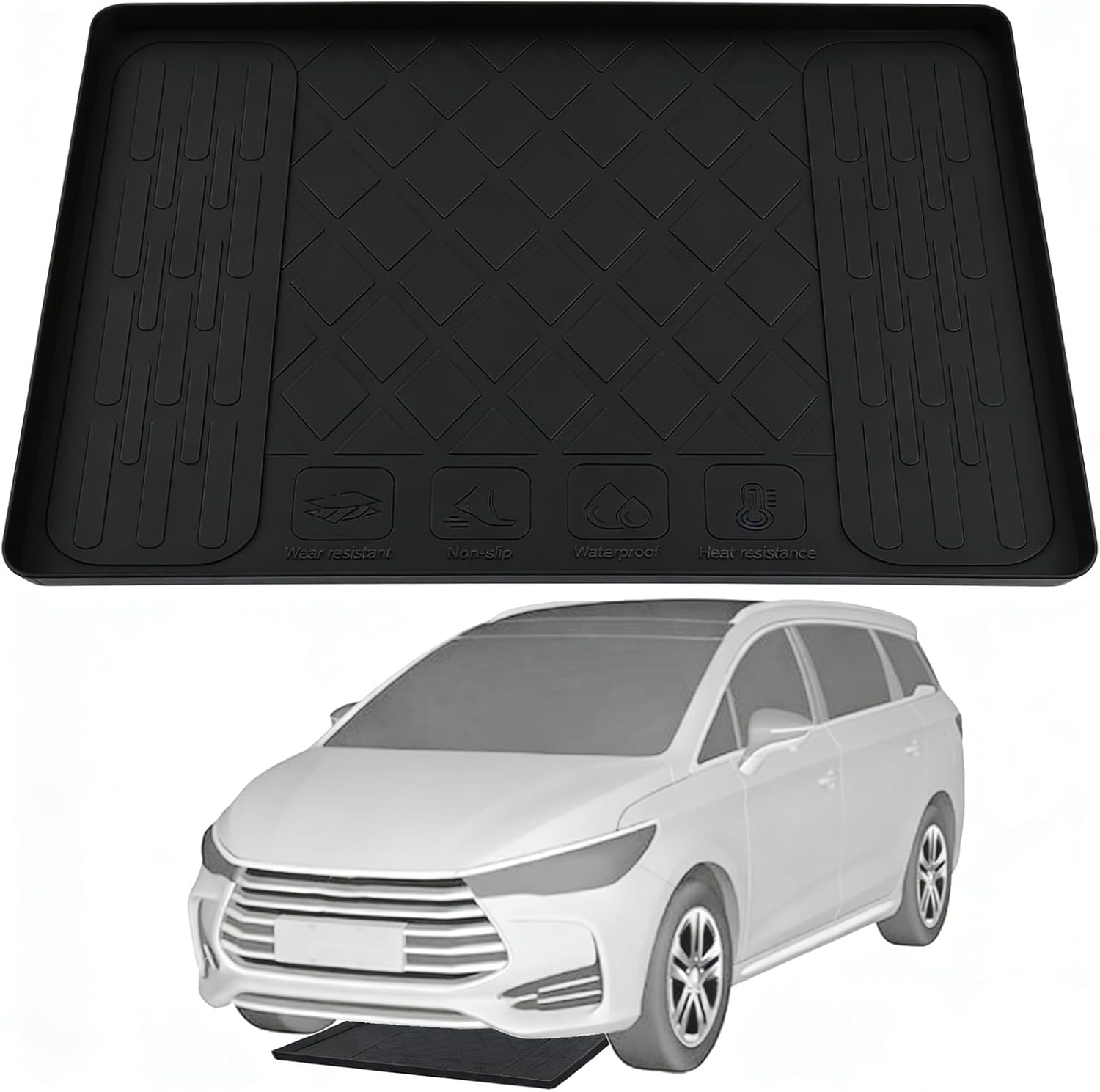 27''×27'' Garage Floor Mat Drip Tray, Oil Spill Mat Under Car Oil Drip Pan, Soft Silicone Pad with Raised Edge, Driveway Pad Liquid Leaks Non-Slip No Splatter for Auto & Home Floor Protection（Black