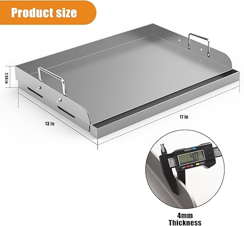 Miniatura 2 de Barbqtime Plato universal para freír con parte superior plana, 17 x 13 pulgadas, bandeja de cocina de metal, placa rectangular universal con asas