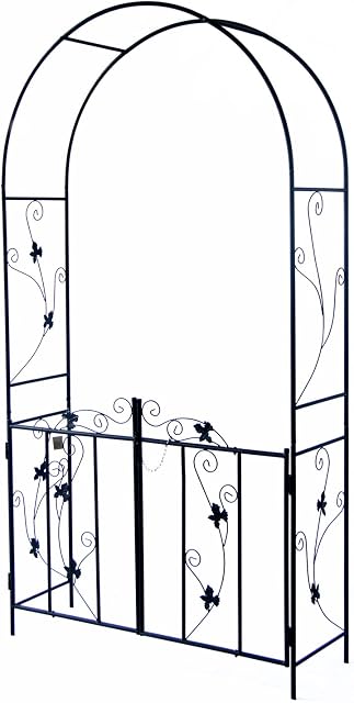 Woodside Decorative Metal Garden Arch With Gate Outdoor Climbing Plants Archway, 214 x 110cm