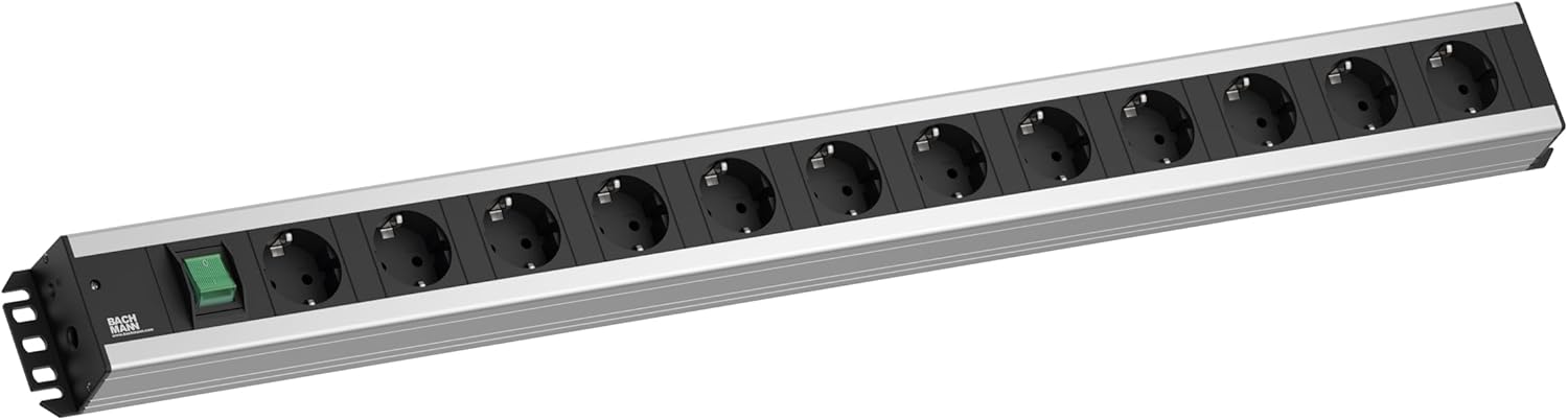 Bachmann Craftsman Power Strip 12CEE7/3 1xswitch Power 2,0m, W125898212 (12CEE7/3 1xswitch Power 2,0m CEE7/7 300.005, Basic, 2U, Black, Grey, 12 AC Outlet(s), 2 m, 74 x 790 x 45 mm)