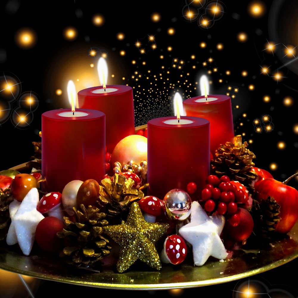Qult Farluce Trend - Teelichthalter in Kerzenform • Merlot Red • Christmas Collection • Adventskerzen • Weihnachtskerzen • Kerze • Kunststoffkerze in Kerzenoptik (4er Set Ø 8 x h 9 cm)